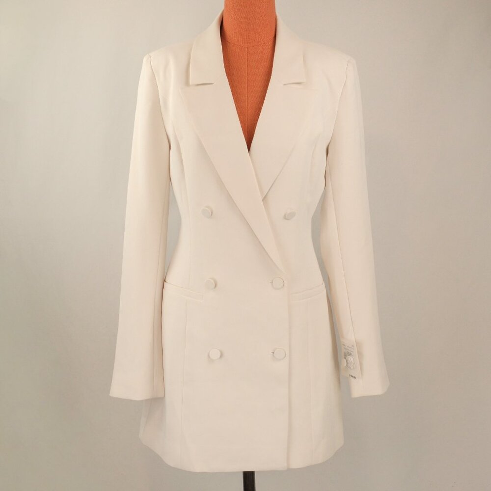 Good American Cream Double-Breasted Mini Dress Blazer